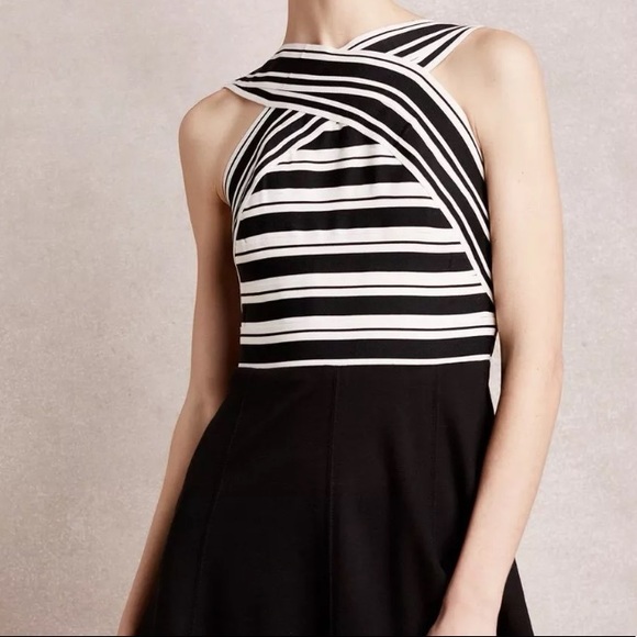 Anthro Maeve Bandage Stripe High Neck A-Line Flare Dress - Picture 4 of 7